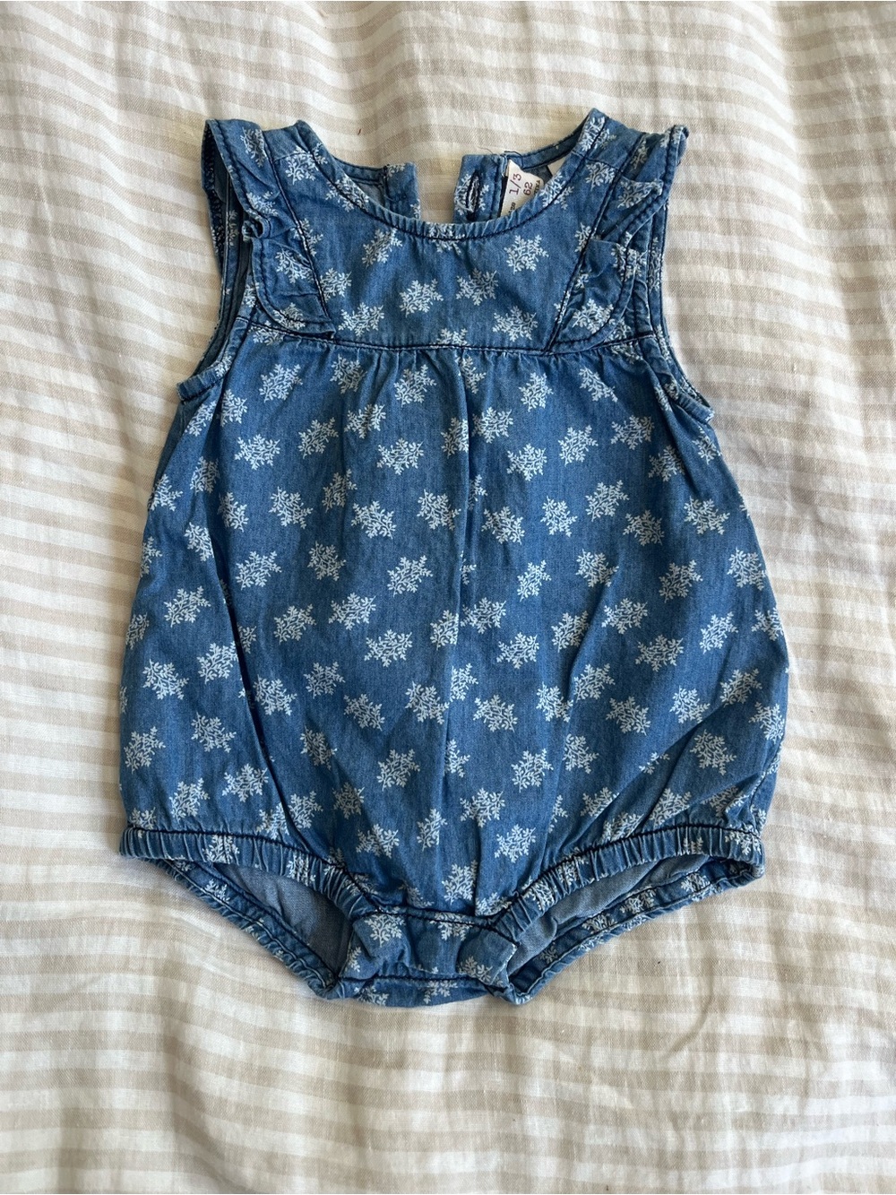 Zara Blue Floral Denim-Style Baby Romper